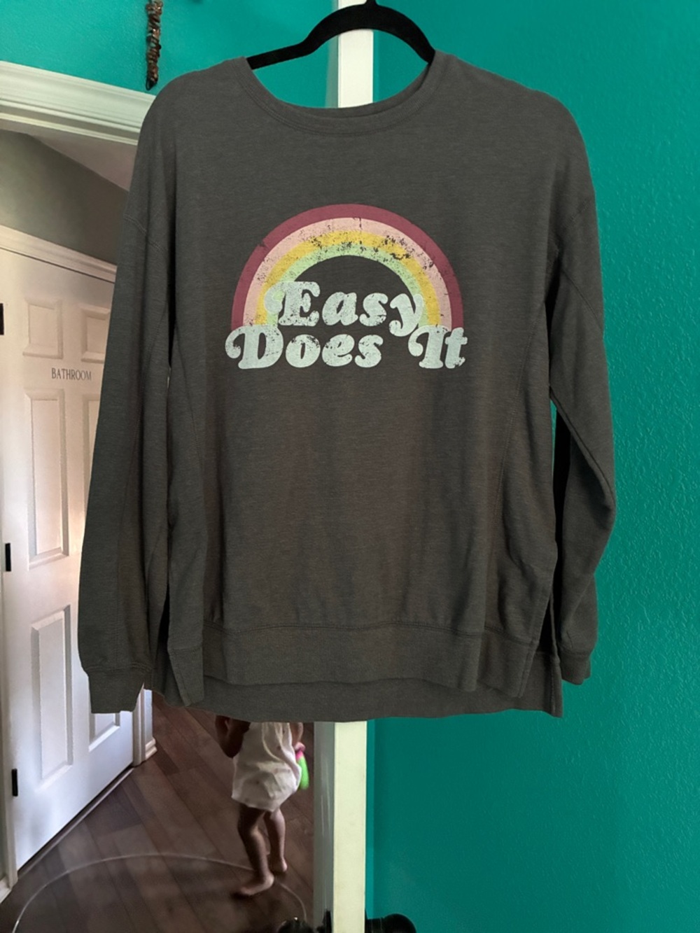 Wildfox Gray 'Easy Does It' Rainbow Graphic Crewneck Sweater